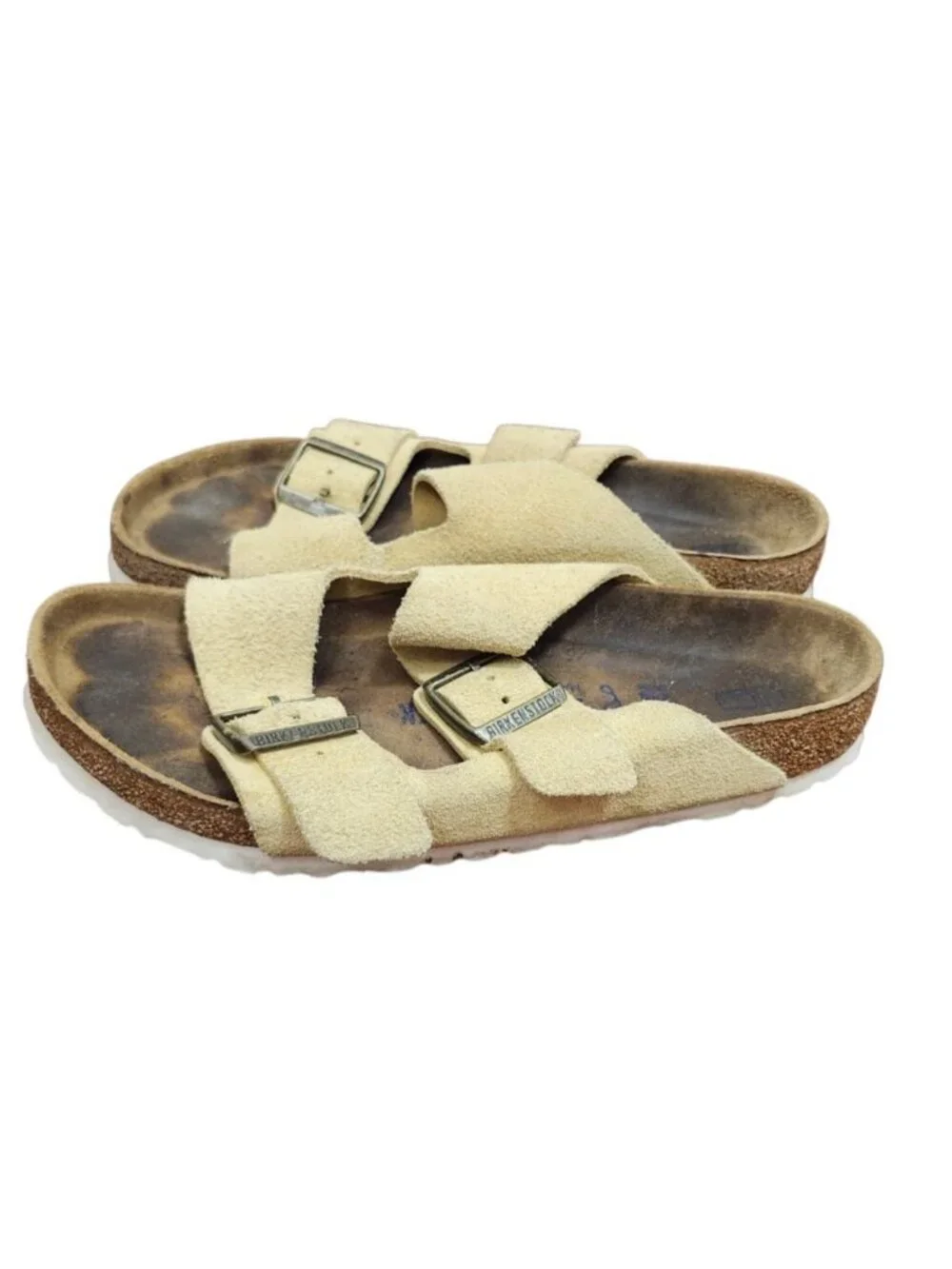 Birkenstock Arizona Sandals EU 39 US 8 Beige Suede Leather Double Strap Comfort